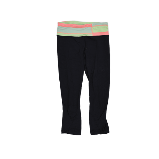 Fila Capri Sports Leggings Black Neon Green Pink Medium Polyester Blend