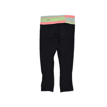 Fila Capri Sports Leggings Black Neon Green Pink Medium Polyester Blend