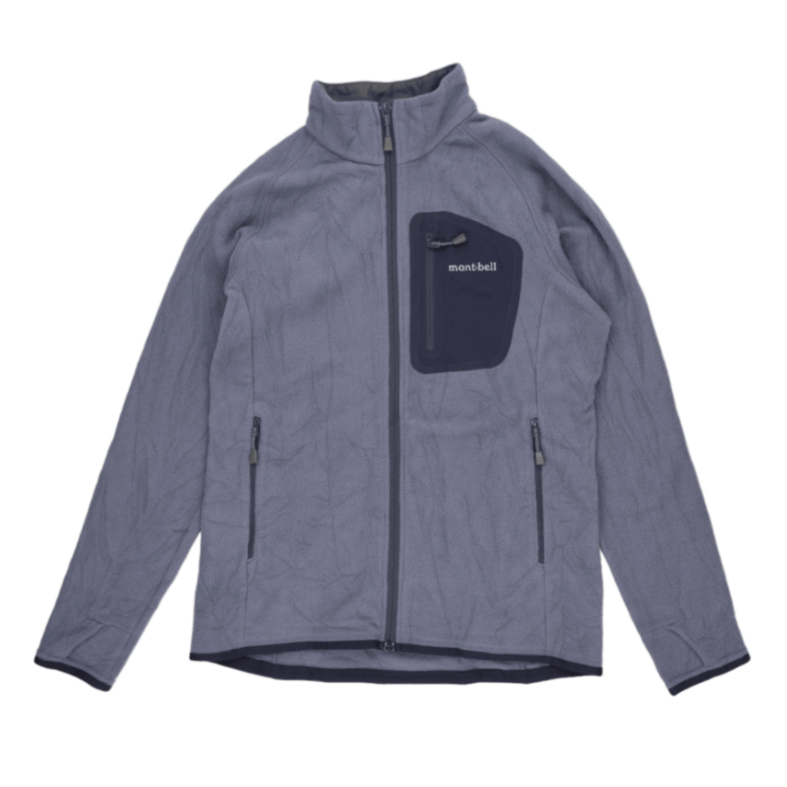 Montbell Grey Polartec Fleece Jacket Men Size Medium Stand Collar