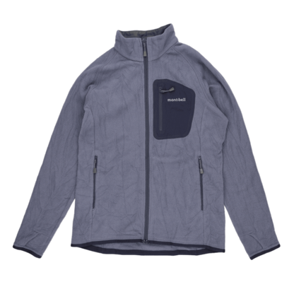 Montbell Grey Polartec Fleece Jacket Men Size Medium Stand Collar