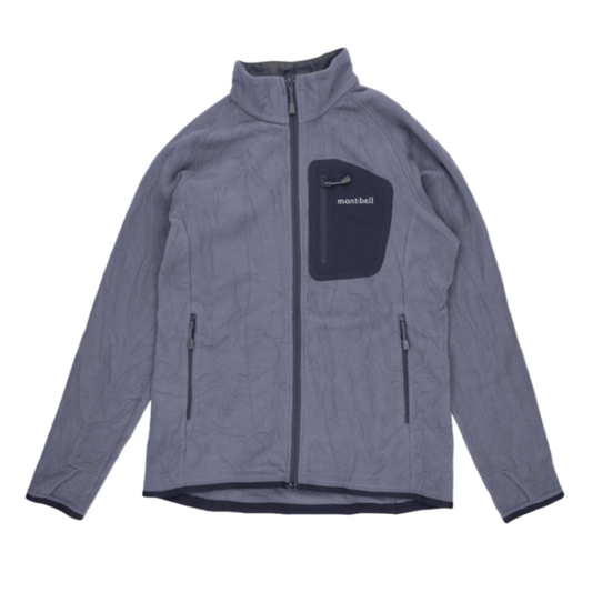 Montbell Grey Polartec Fleece Jacket Men Size Medium Stand Collar