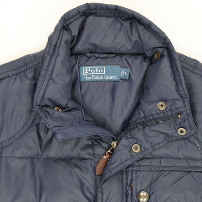 Ralph Lauren Navy Blue Puffer Jacket Men Large Nylon Stand Collar