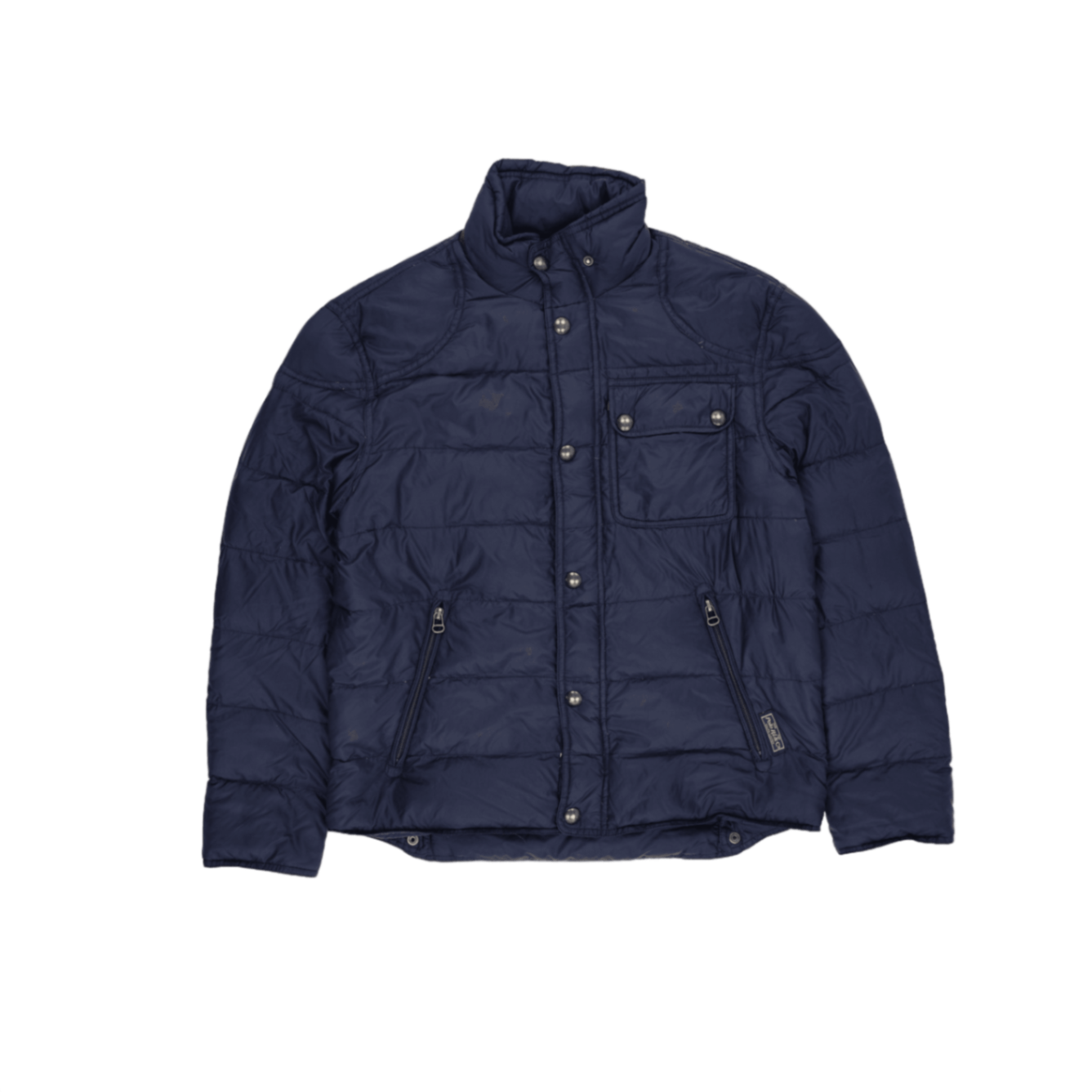 Ralph Lauren Navy Blue Puffer Jacket Men Large Nylon Stand Collar