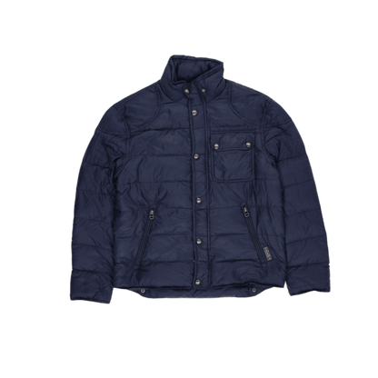 Ralph Lauren Navy Blue Puffer Jacket Men Large Nylon Stand Collar