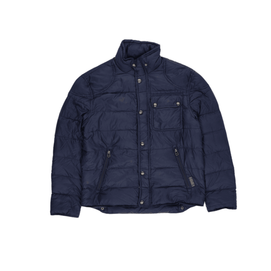 Ralph Lauren Navy Blue Puffer Jacket Men Large Nylon Stand Collar
