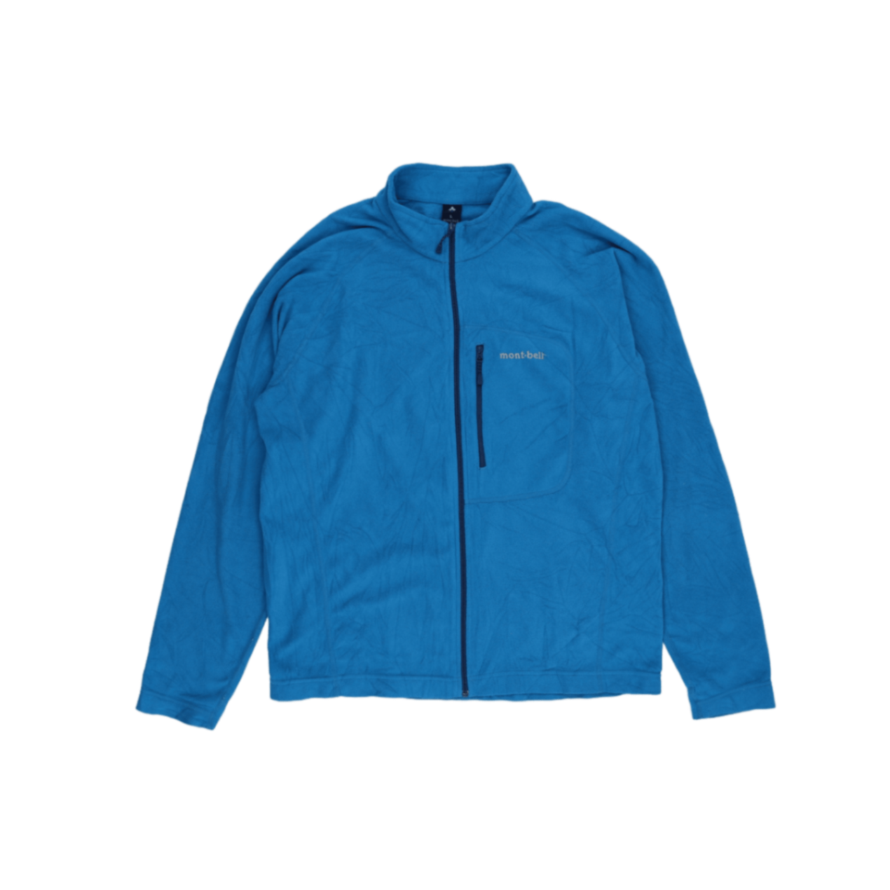 Montbell Full Zip Outdoor Jacket Mens Large Blue Fleece Polyester Stand Collar