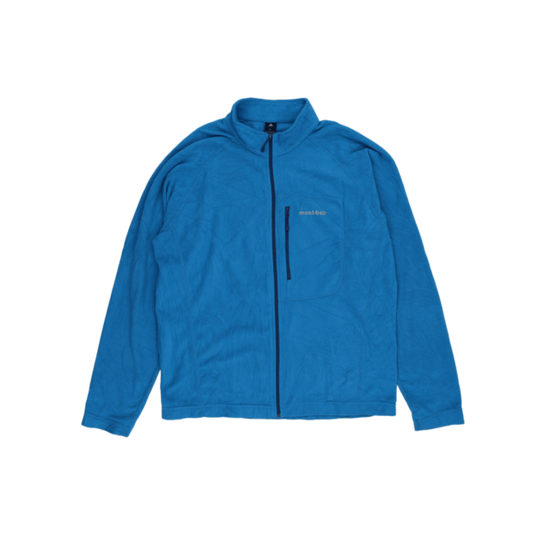 Montbell Full Zip Outdoor Jacket Mens Large Blue Fleece Polyester Stand Collar