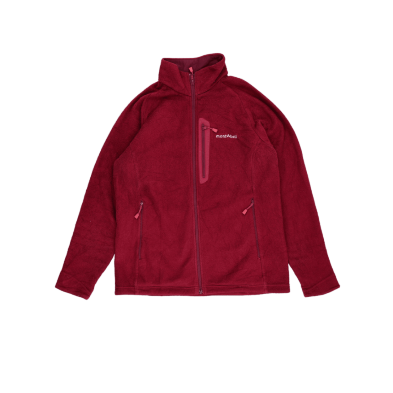 Montbell XL Deep Red Full Zip Fleece Jacket Outdoor Style High Neck Mens Clothing