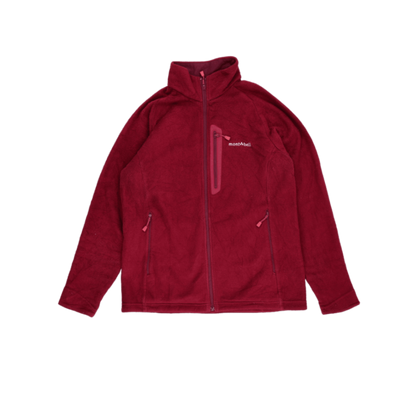 Montbell XL Deep Red Full Zip Fleece Jacket Outdoor Style High Neck Mens Clothing