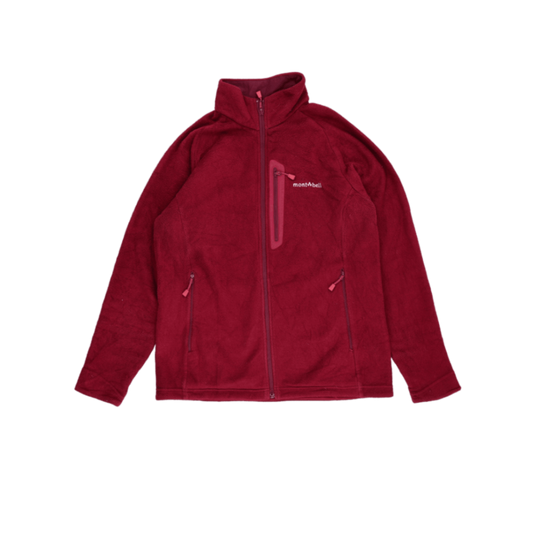 Montbell XL Deep Red Full Zip Fleece Jacket Outdoor Style High Neck Mens Clothing