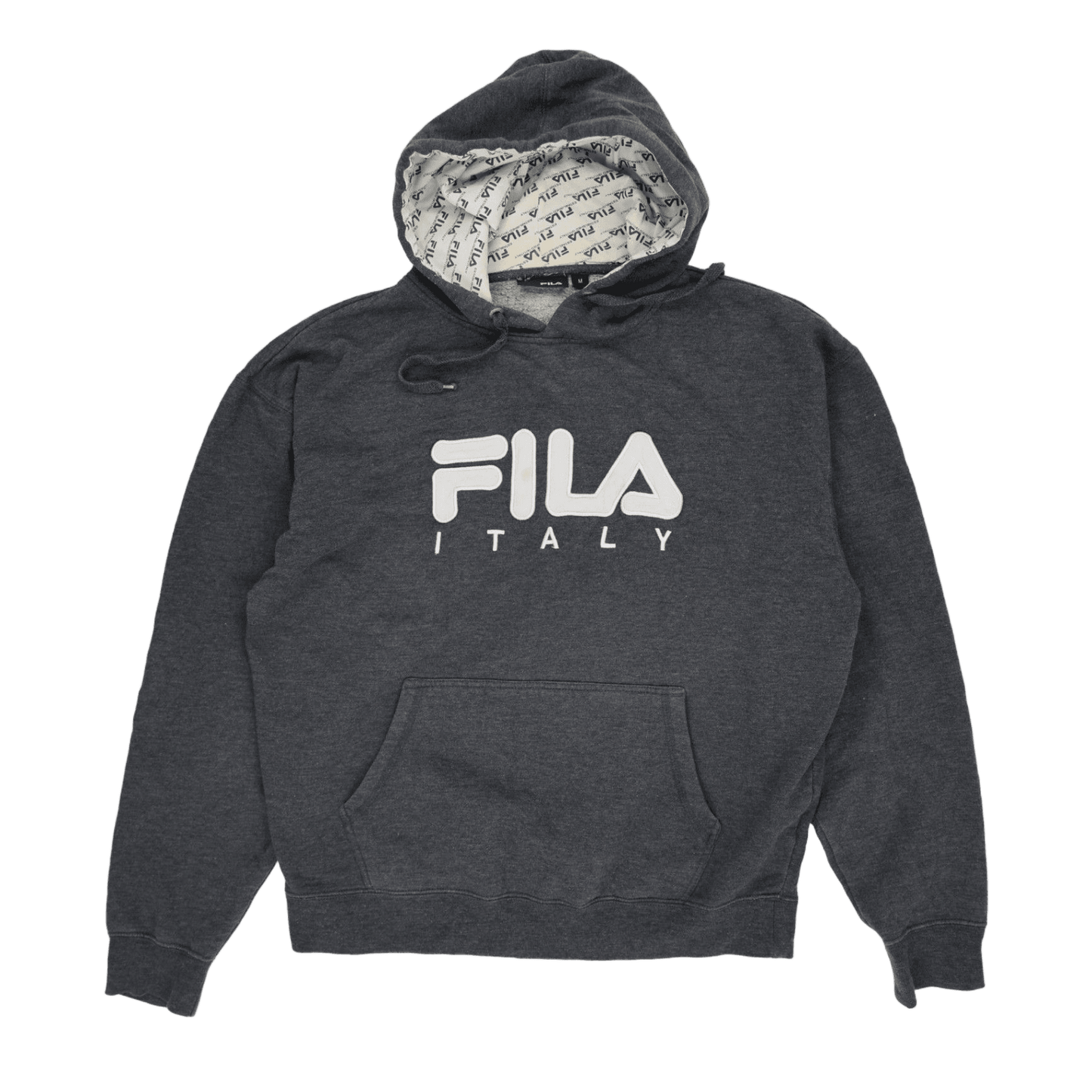 Fila Vintage Hooded Sweatshirt Charcoal Grey Medium Cotton Blend Pullover