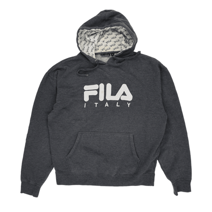 Fila Vintage Hooded Sweatshirt Charcoal Grey Medium Cotton Blend Pullover
