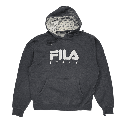 Fila Vintage Hooded Sweatshirt Charcoal Grey Medium Cotton Blend Pullover