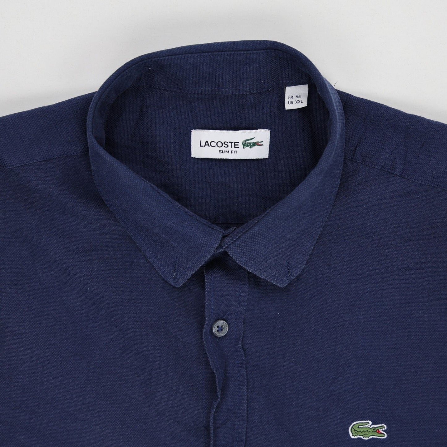 Lacoste Men's Navy Slim Fit Linen Shirt XXL Button-Up Long Sleeve Collared