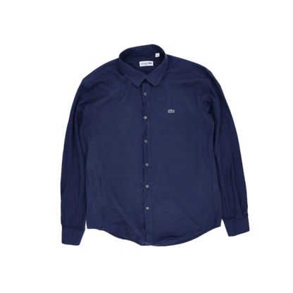 Lacoste Men's Navy Slim Fit Linen Shirt XXL Button-Up Long Sleeve Collared