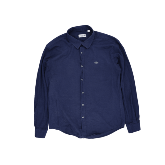 Lacoste Men's Navy Slim Fit Linen Shirt XXL Button-Up Long Sleeve Collared