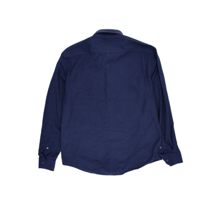 Lacoste Men's Navy Slim Fit Linen Shirt XXL Button-Up Long Sleeve Collared