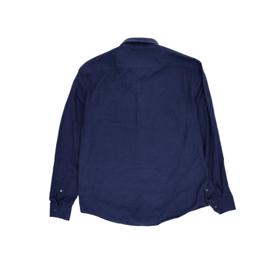 Lacoste Men's Navy Slim Fit Linen Shirt XXL Button-Up Long Sleeve Collared