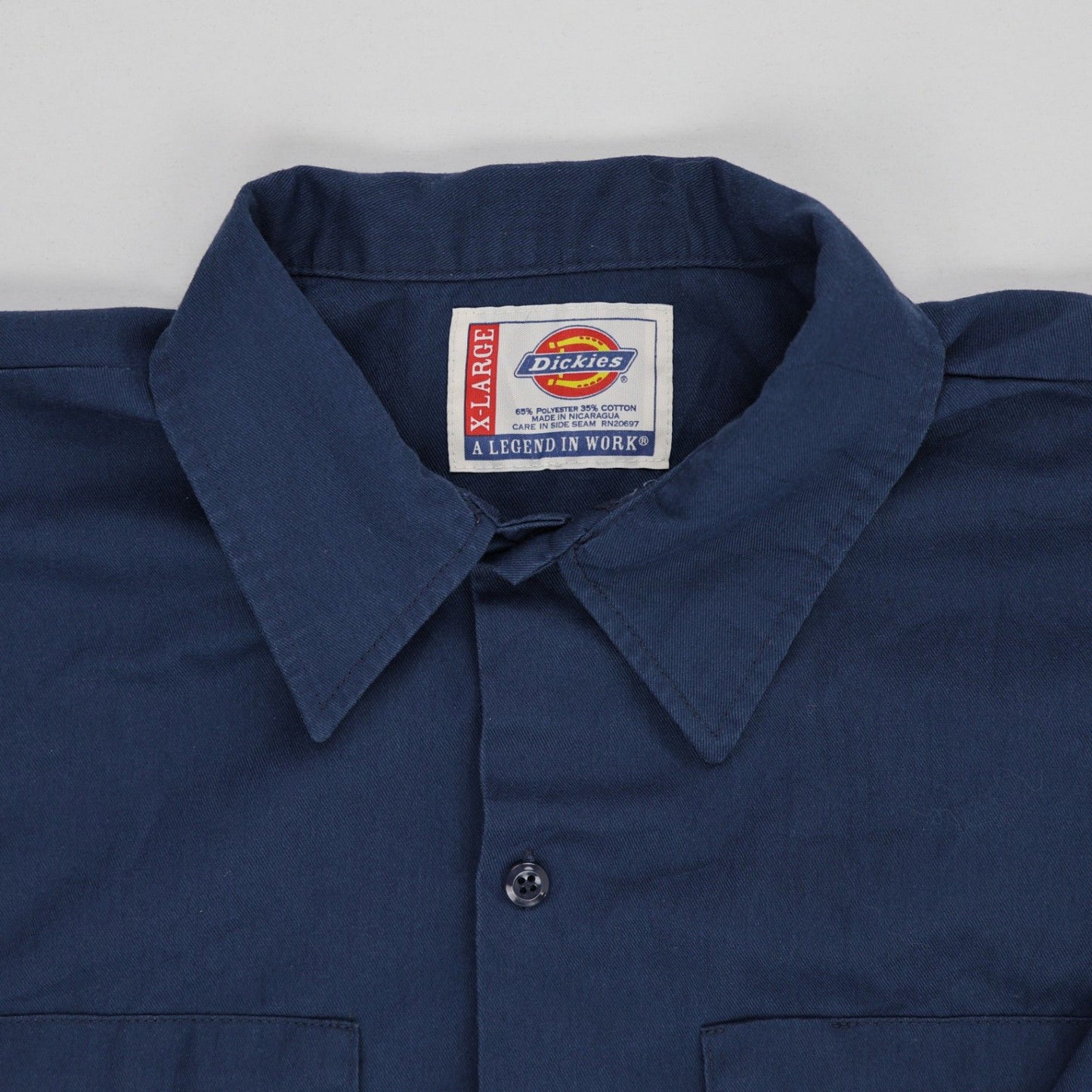 Dickies Navy Blue XL Vintage Work Shirt 65% Polyester 35% Cotton Collared Short Sleeve