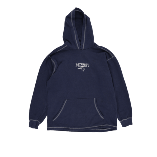NFL New England Patriots Vintage Navy Blue Pullover Hoodie Sweatshirt Large Cotton Blend