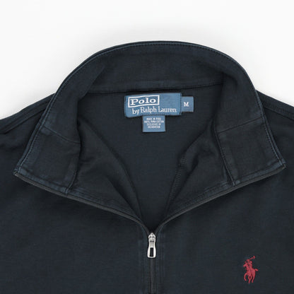 Ralph Lauren Quarter Zip Sweatshirt Black Medium 100 Percent Cotton High Neck