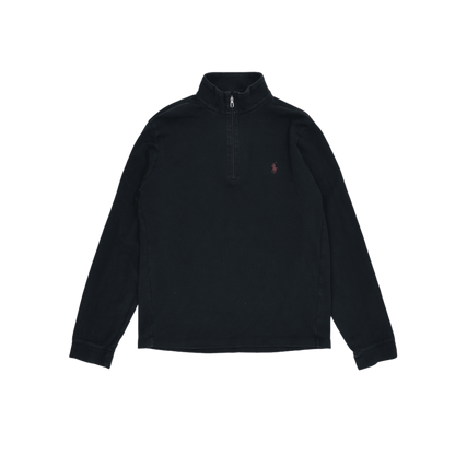 Ralph Lauren Quarter Zip Sweatshirt Black Medium 100 Percent Cotton High Neck