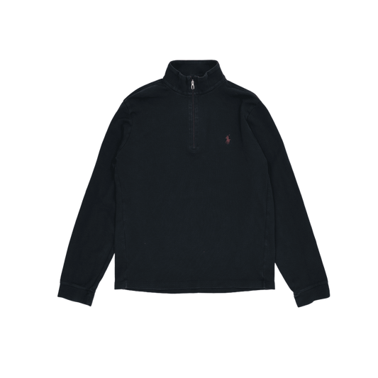 Ralph Lauren Quarter Zip Sweatshirt Black Medium 100 Percent Cotton High Neck