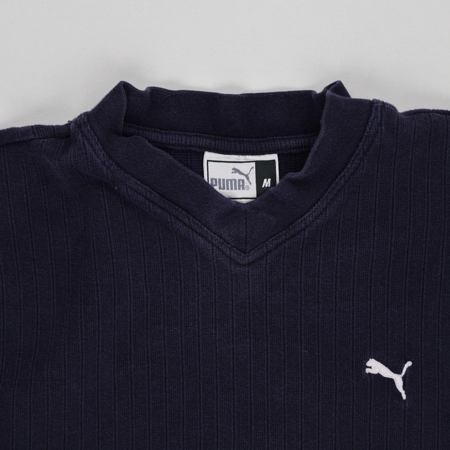 PUMA Navy Blue V Neck Sweatshirt Men Medium Cotton Blend