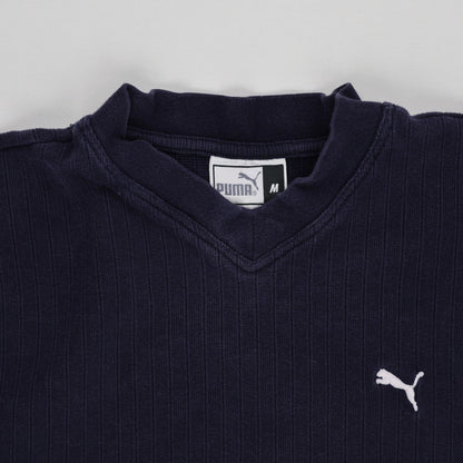 PUMA Navy Blue V Neck Sweatshirt Men Medium Cotton Blend