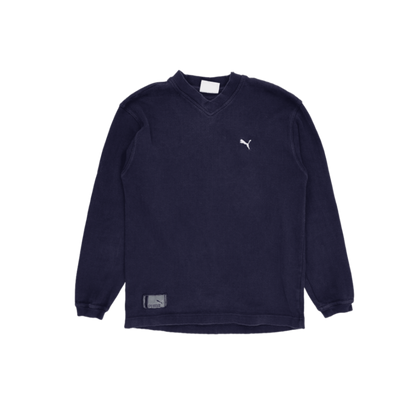 PUMA Navy Blue V Neck Sweatshirt Men Medium Cotton Blend