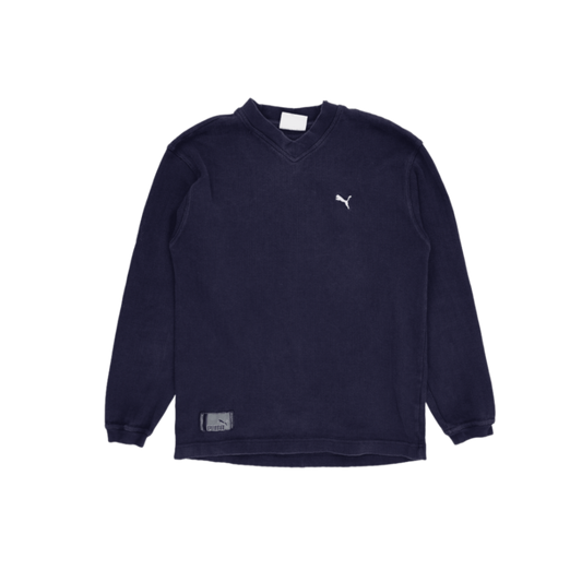 PUMA Navy Blue V Neck Sweatshirt Men Medium Cotton Blend