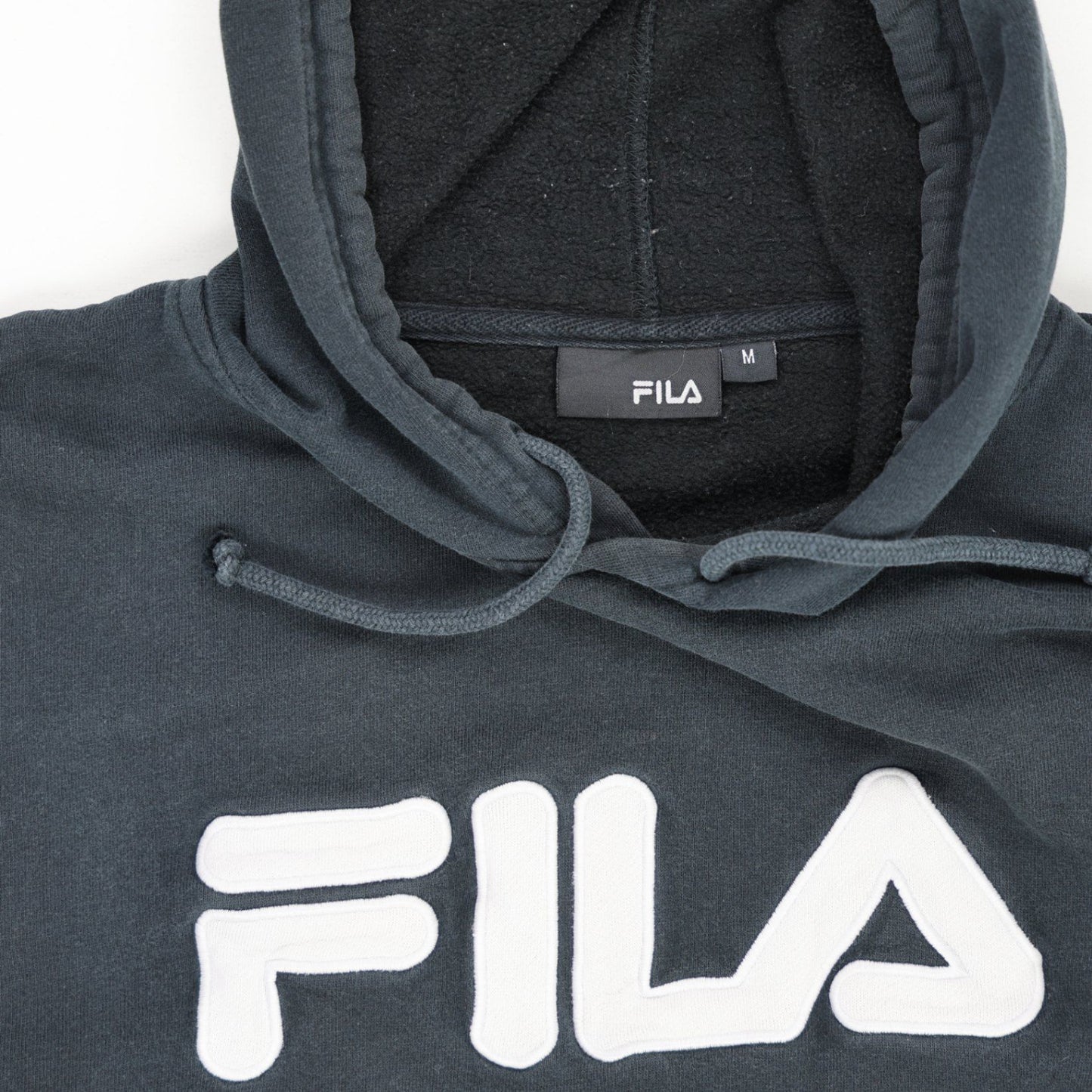 Fila Vintage Black Pullover Hoodie Men Medium Cotton Blend