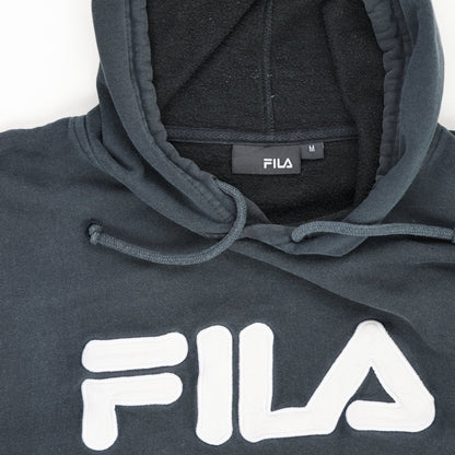 Fila Vintage Black Pullover Hoodie Men Medium Cotton Blend
