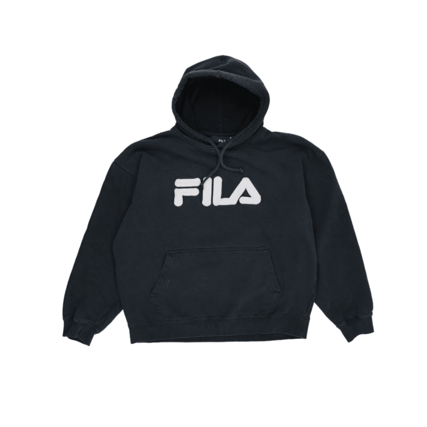 Fila Vintage Black Pullover Hoodie Men Medium Cotton Blend