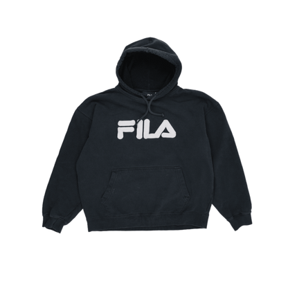 Fila Vintage Black Pullover Hoodie Men Medium Cotton Blend