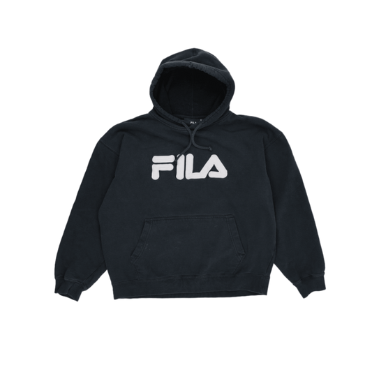 Fila Vintage Black Pullover Hoodie Men Medium Cotton Blend