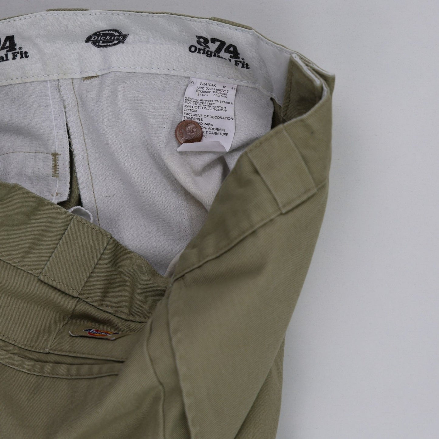 Dickies 874 Original Fit Khaki Work Trousers Size 34 Inseam 32 65 Percent Polyester 35 Percent Cotton Straight Leg