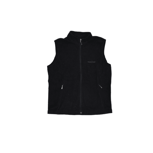 Montbell Black Fleece Gilet Vest Mens Medium Outdoor Sleeveless Stand Collar
