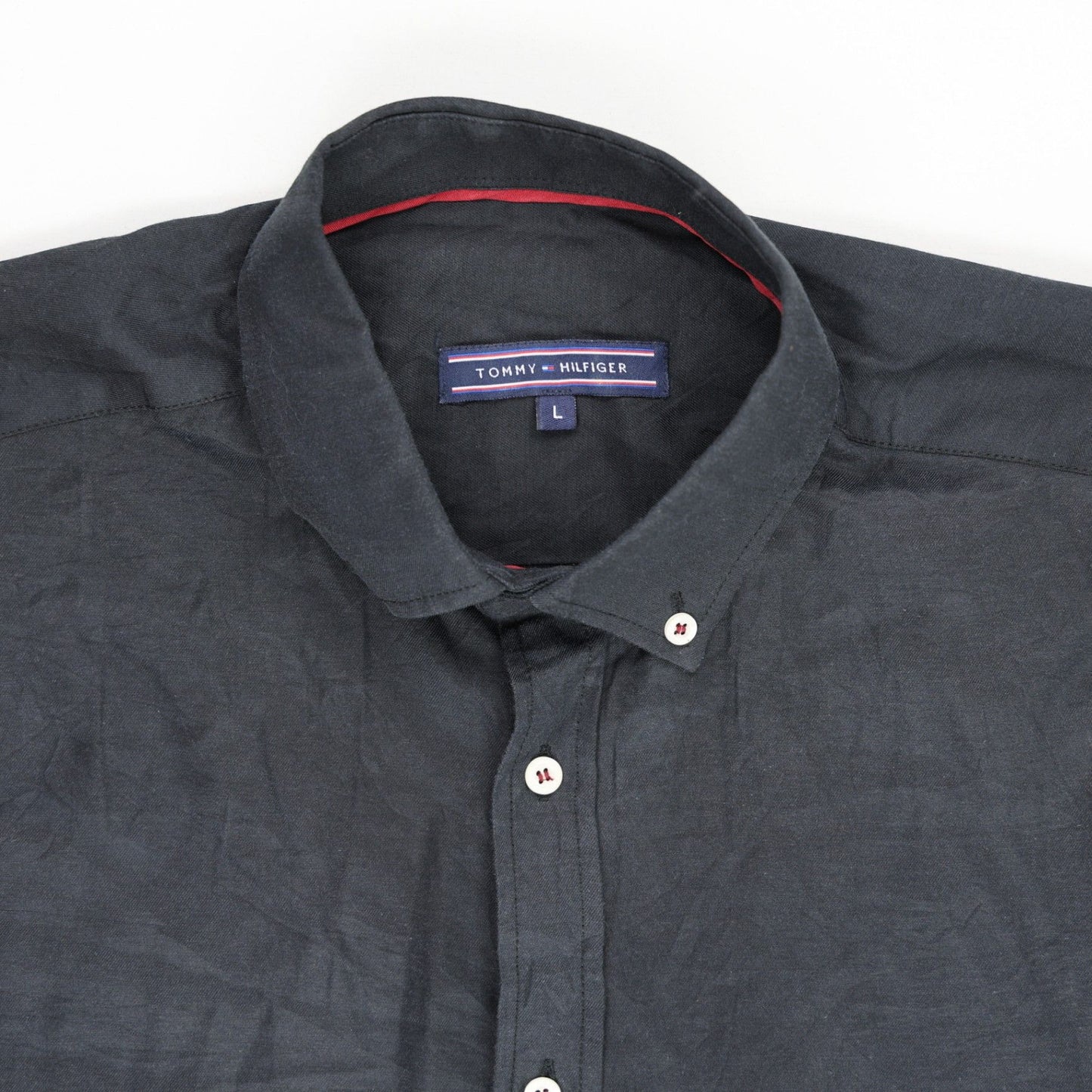 Tommy Hilfiger Navy Blue Oxford Shirt for Men Size Large Cotton Long Sleeve Collared