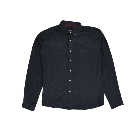 Tommy Hilfiger Navy Blue Oxford Shirt for Men Size Large Cotton Long Sleeve Collared