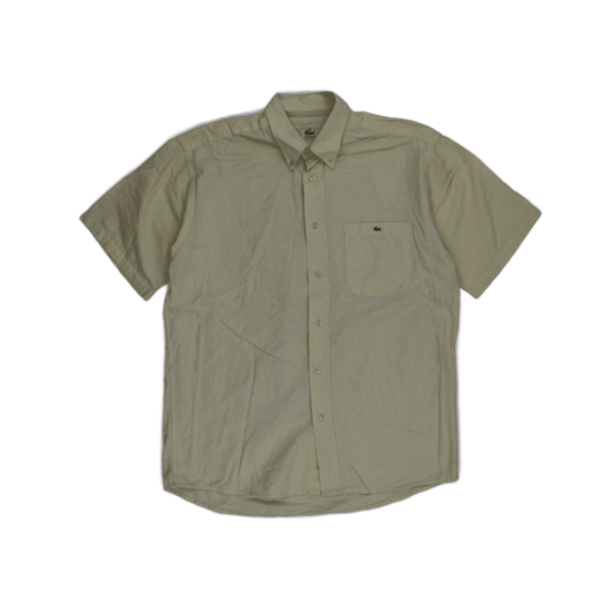 Lacoste Short Sleeve Shirt Beige Size 40 Large Cotton Vintage