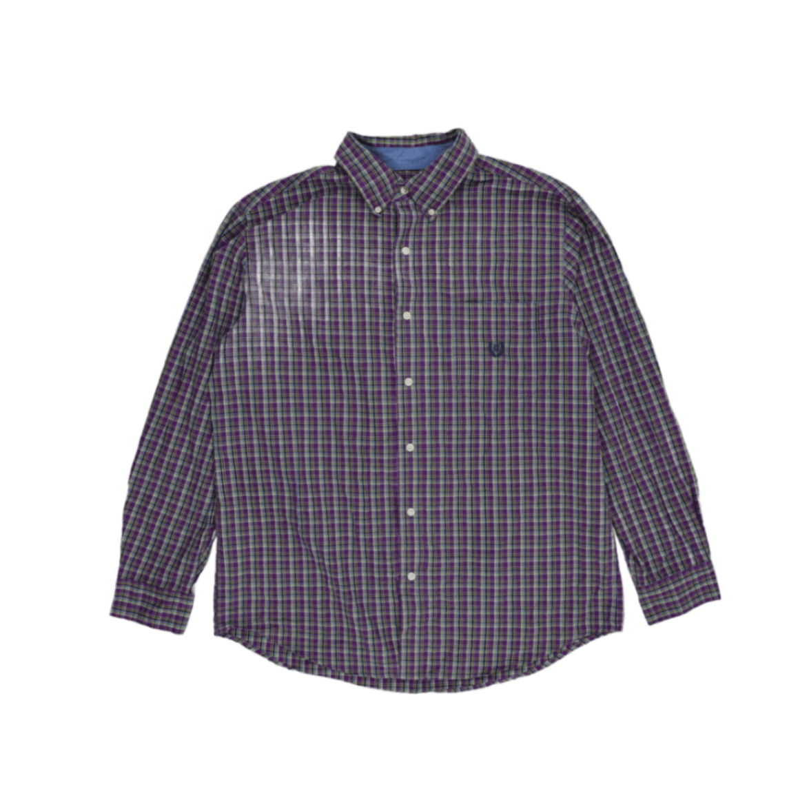 Chaps Men's Purple Green Check Long Sleeve Casual Shirt Large 100% Cotton