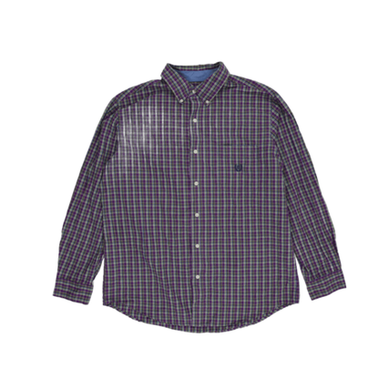 Chaps Men's Purple Green Check Long Sleeve Casual Shirt Large 100% Cotton
