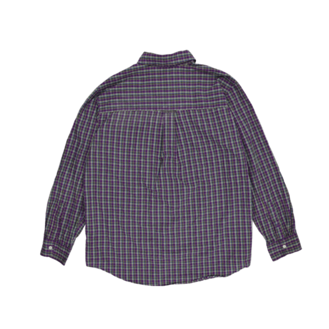 Chaps Men's Purple Green Check Long Sleeve Casual Shirt Large 100% Cotton