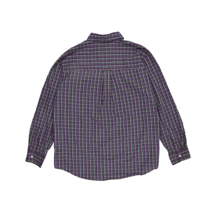 Chaps Men's Purple Green Check Long Sleeve Casual Shirt Large 100% Cotton