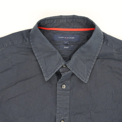 Tommy Hilfiger Navy Long Sleeve Shirt Large Stretch Cotton