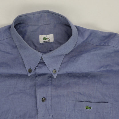 Lacoste Blue Linen Button Up Shirt Size 42 Large Men Collared Long Sleeve