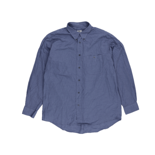 Lacoste Blue Linen Button Up Shirt Size 42 Large Men Collared Long Sleeve