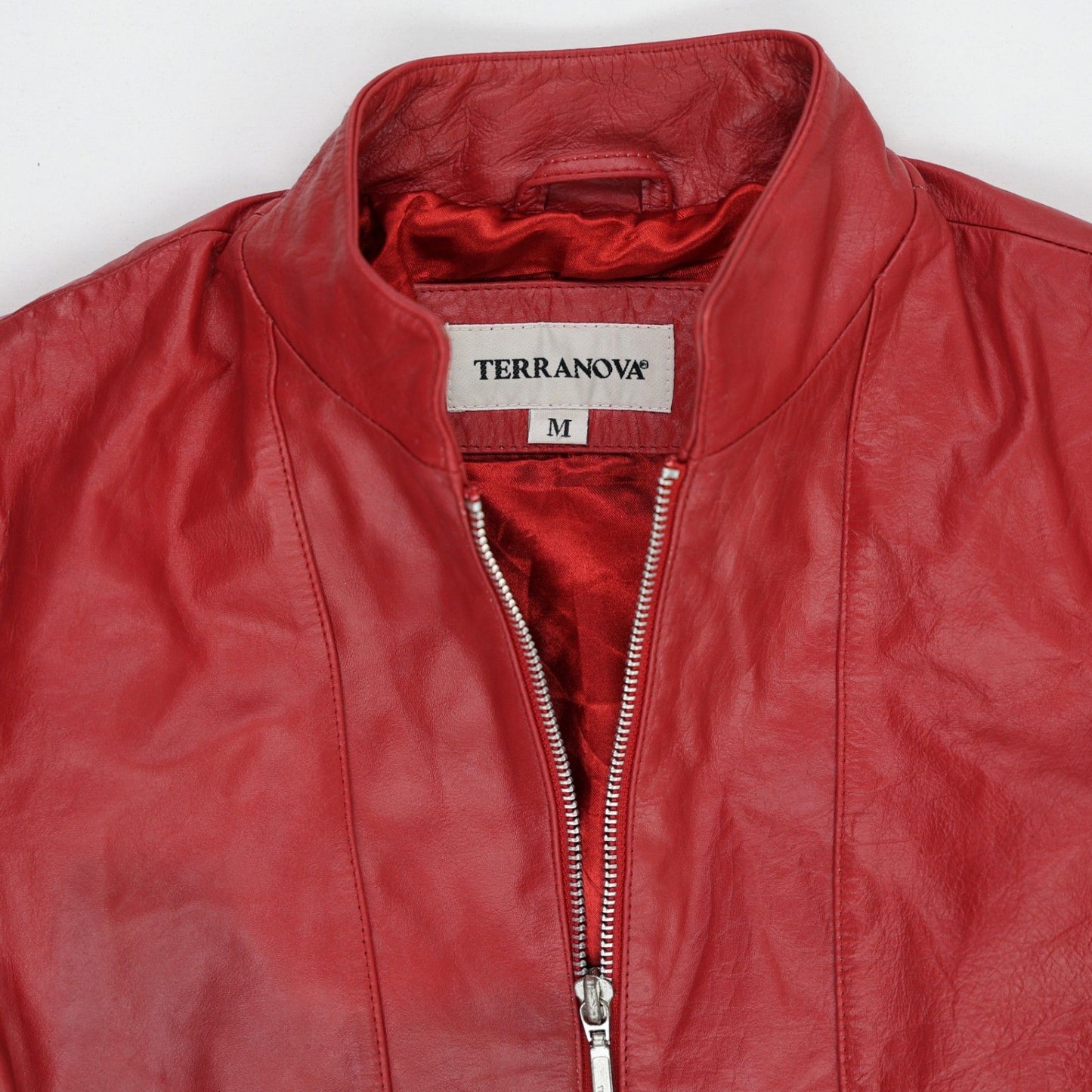 Terranova Women's Red Leather Moto Jacket Size Medium Stand Collar
