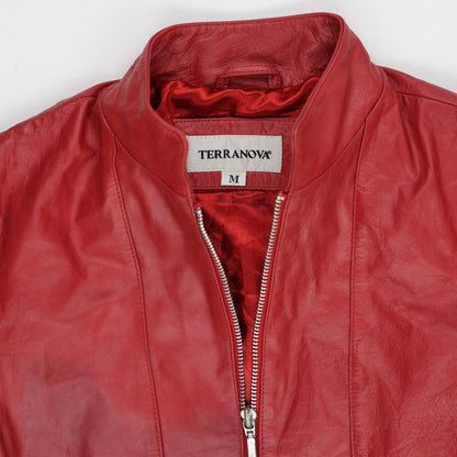 Terranova Women's Red Leather Moto Jacket Size Medium Stand Collar